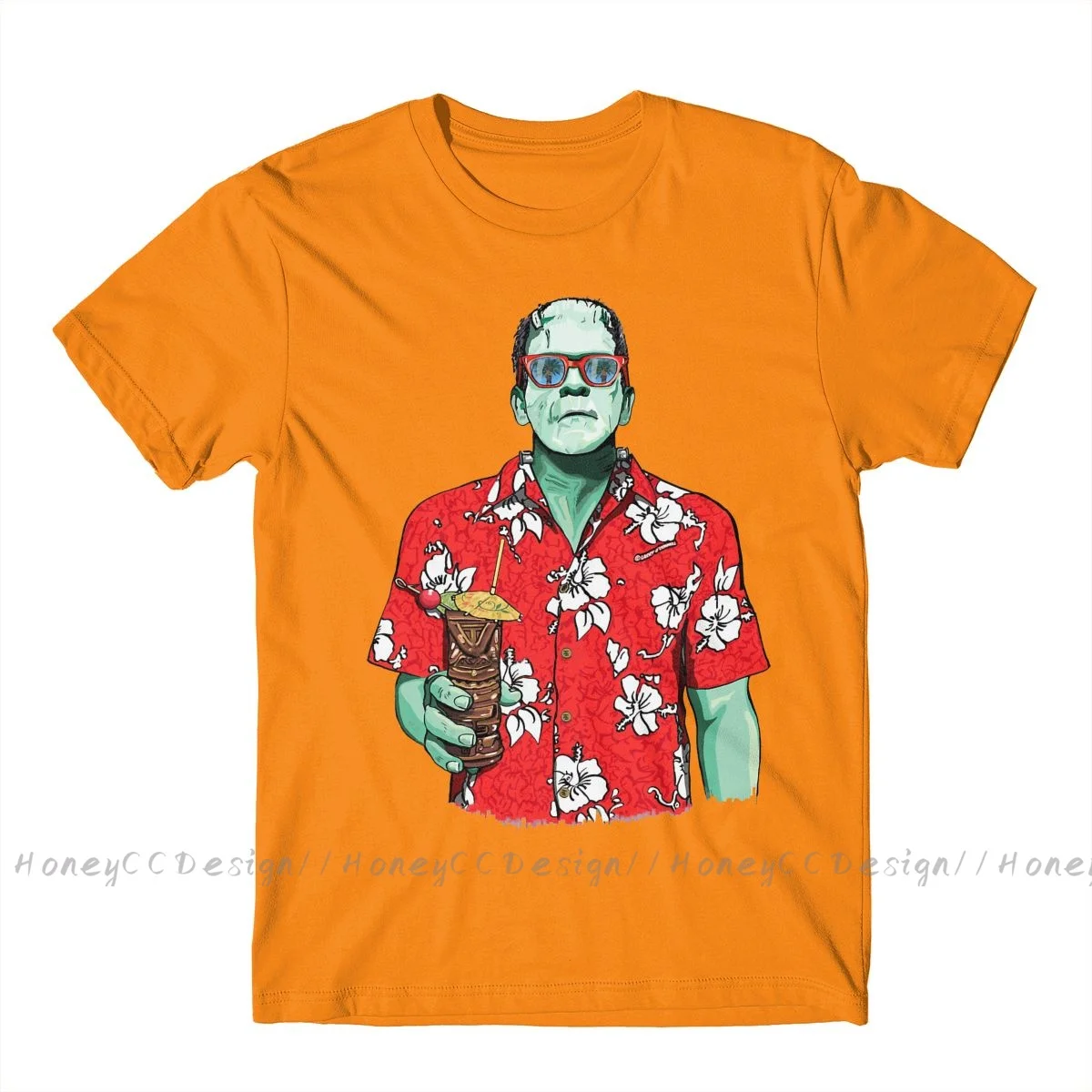 High Quality Men Frankenstein Black T-Shirt Tiki Monster Pure Cotton Shirt Tees Harajuku TShirt