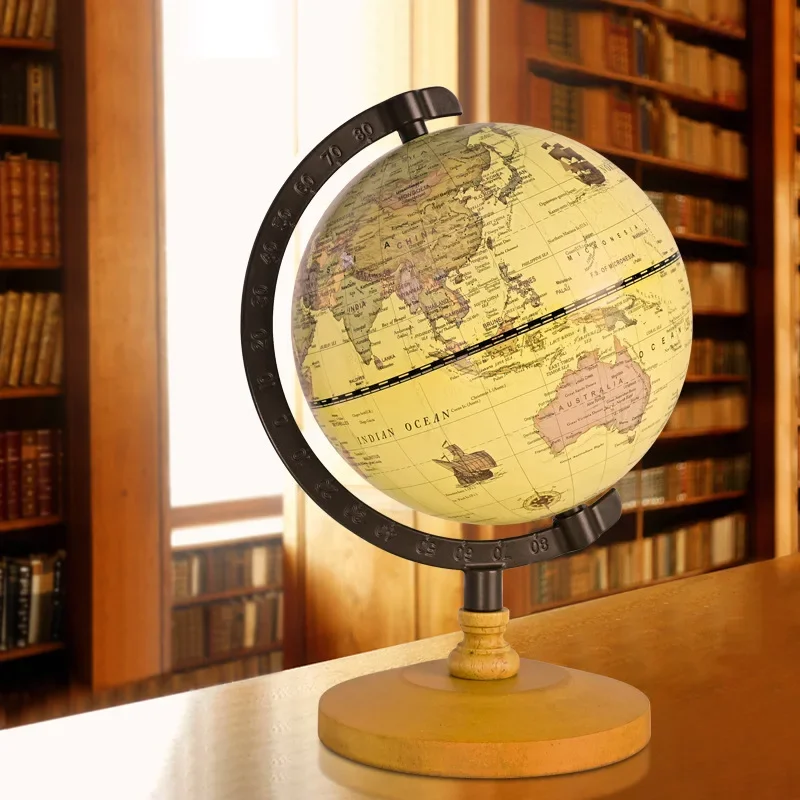 

22cm World Globe Earth Map In English Retro Wooden Base Earth Instrument Geography Education Globe Desk Decoration Furniture