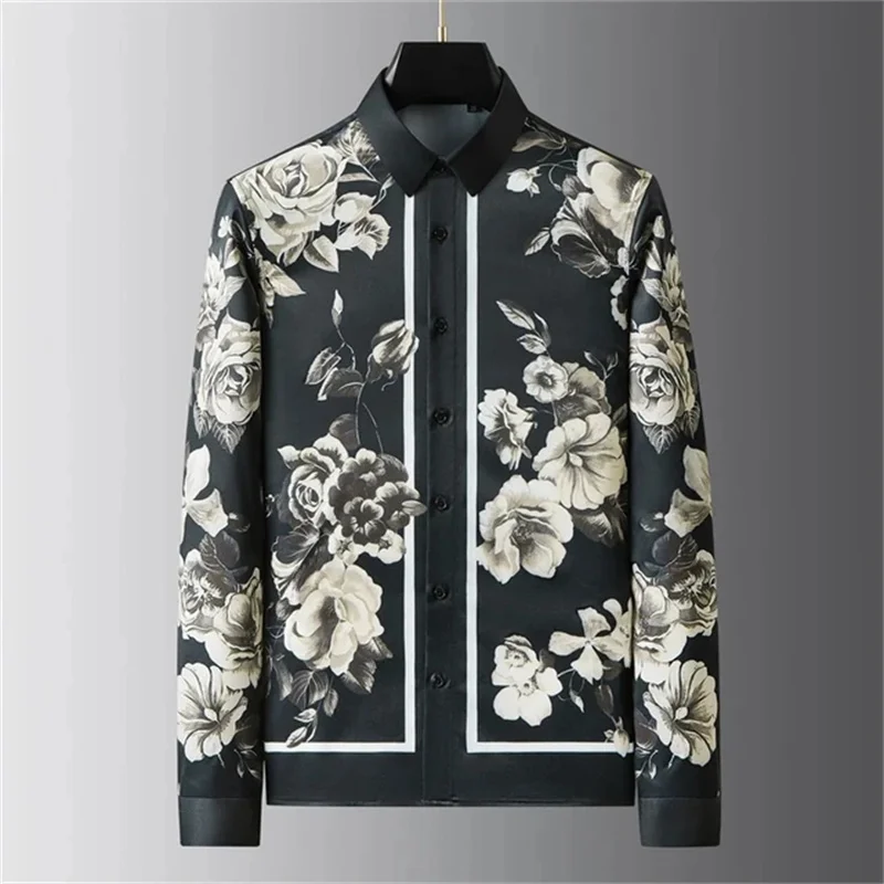 2025 Summer Solid Color Men's Long Sleeve Shirt, 3D Printed Collar Shirt, Men's and Women's Fashion Shirt, Classic Collar Design