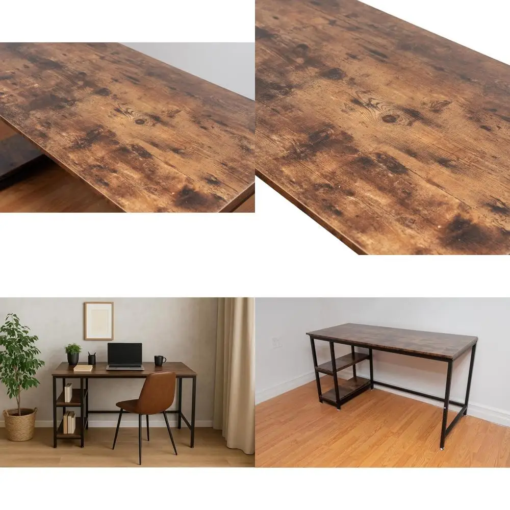 

Письменный стол в индустриальном стиле, коричневый, с местом для хранения, 55 дюймов, деревянный, для домашнего офиса, кабинета и гостиной