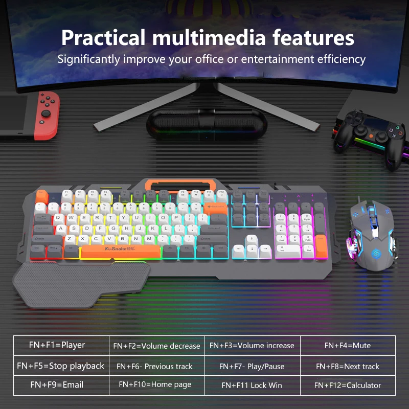 Gaming 108 Keys Wired Keyboard And Mouse Suit RGB Atmosphere Lamp Desktop Computer Laptop PC E-Sports Gamer Mechanical Feel