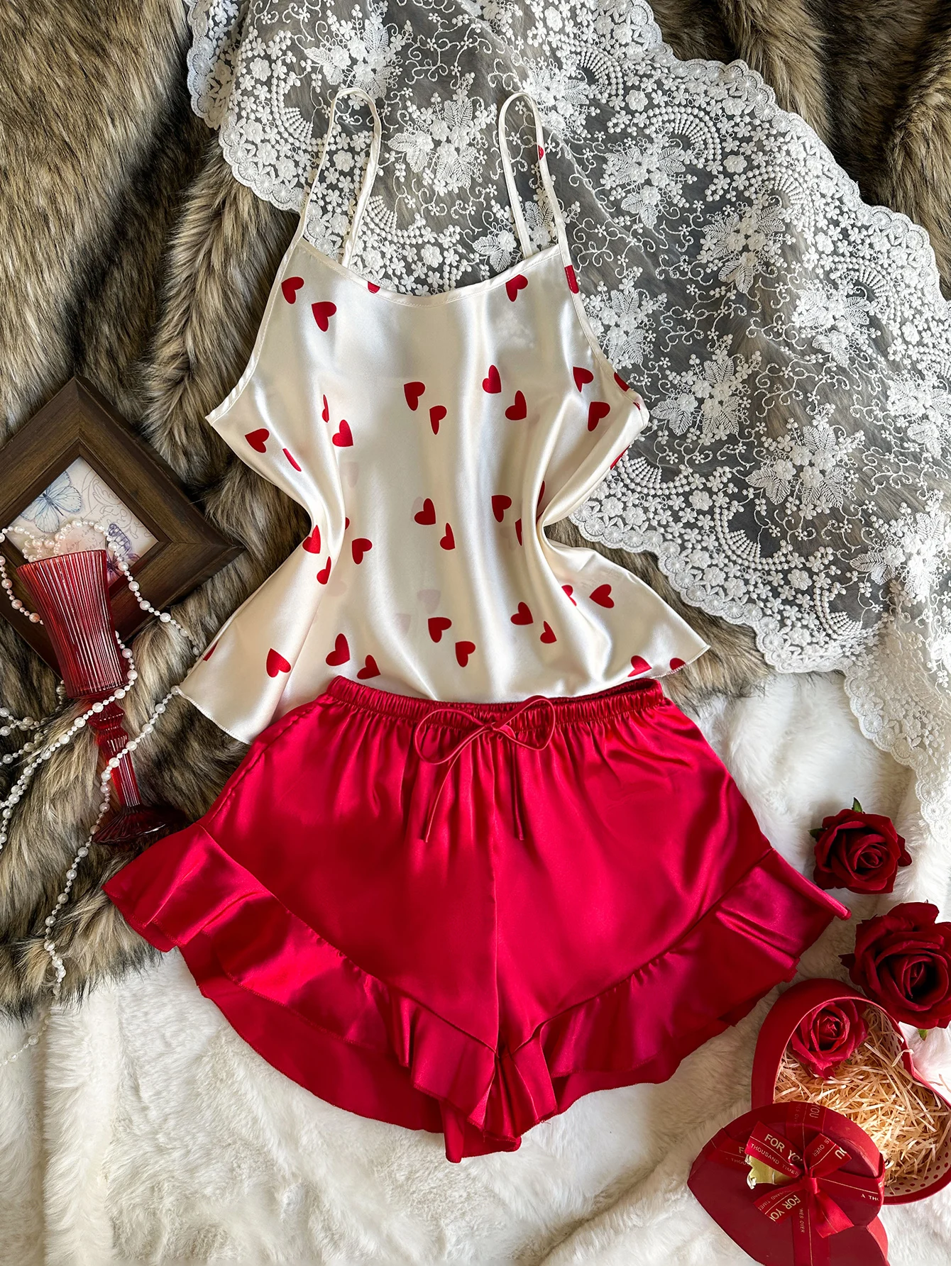 

Summer New Women's Pajama Set Printed Top with Soild Shorts Comfortable 2 Piece Sleepwear Set for Relaxation and Daily Wear