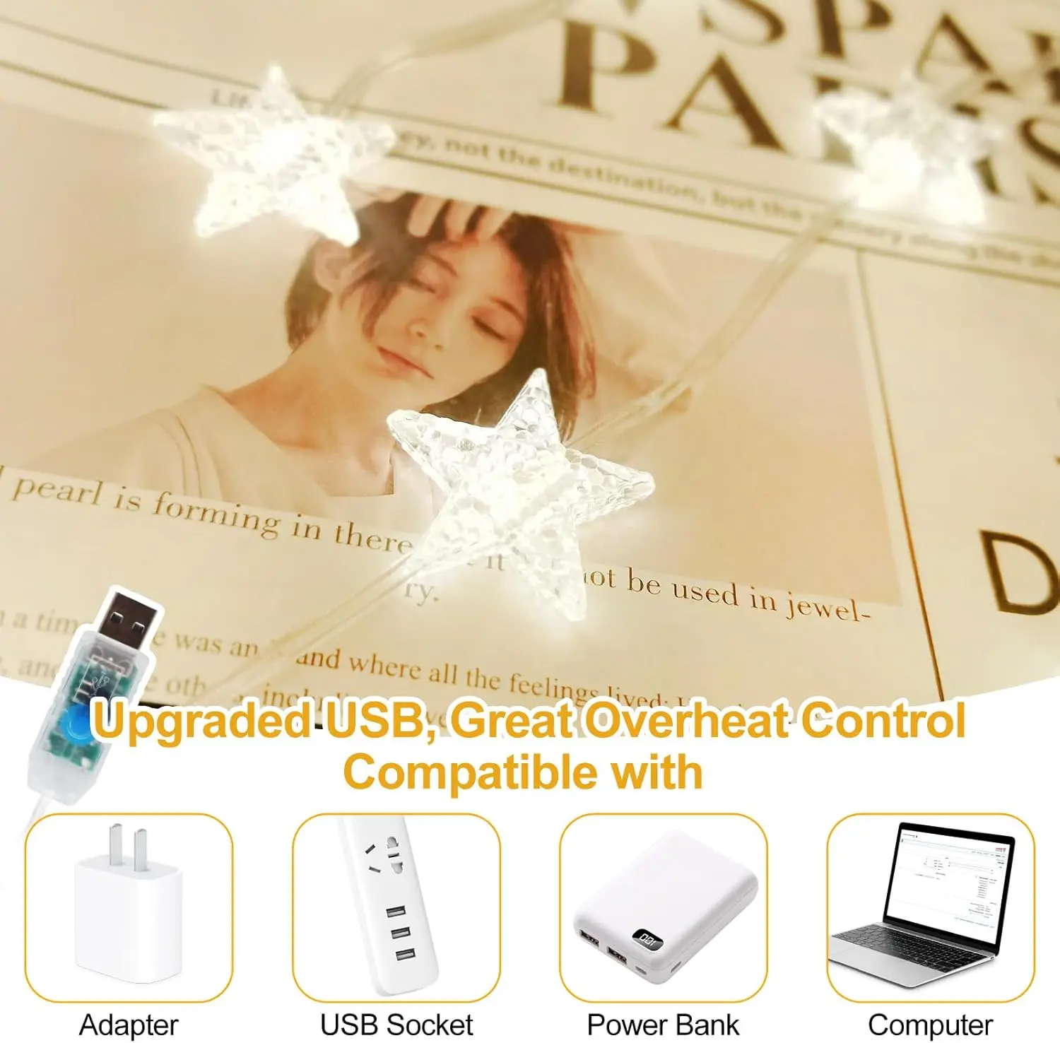 1pc 120 LED Star Curtain Lights Hanging Star Fairy Atmosphere Window Garland Lamp USB Powered With Remote Control For Home Decor
