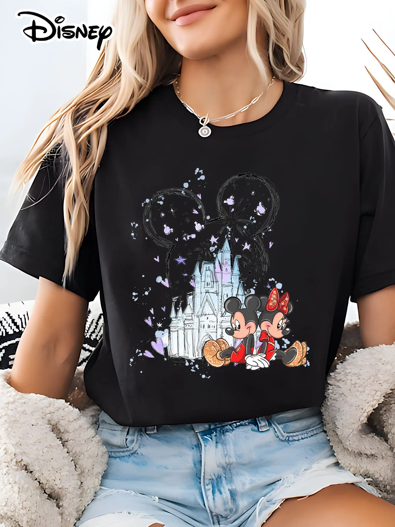 

2025 New Disney Pattern Printed Unisex Street Fashion Trend Short Sleeved Pure Cotton Round Neck T Shirt