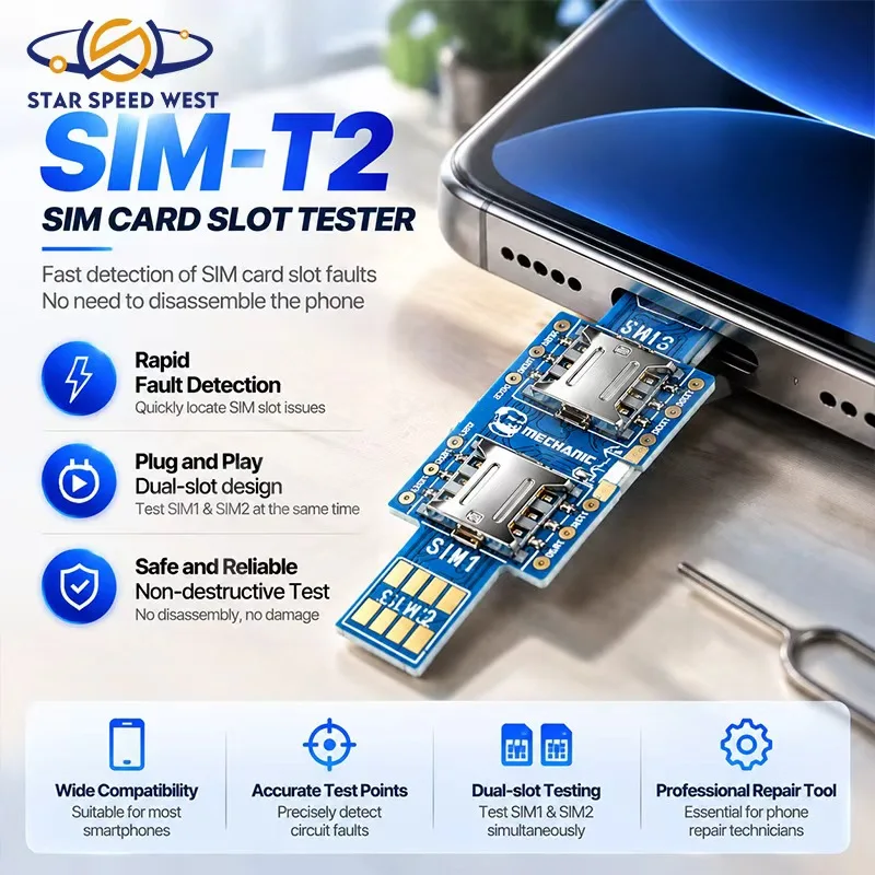 MECHANIC SIM-T2 SIM Card Slot Tester Dual Head Rapid Circuit Fault Detection Tool Safe No Burn Out for Mobile Phone Repair Tools