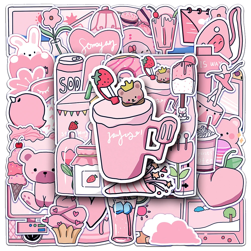 

10/30/50pcs Kawaii Pink Food Graffiti Stickers Ins Style Cartoon Decal Diary Scrapbooking Laptop Suitcase Sticker for Kid Girls