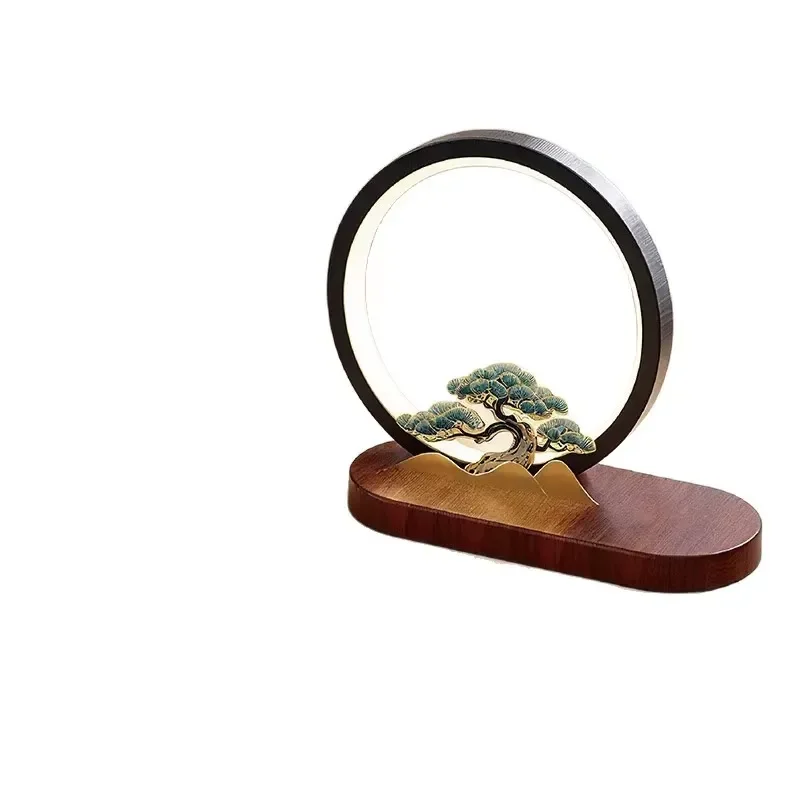 Wireless Charging Desk Lamp LED Touch Control Mahogany Base Chinese Style Bedroom Office Gift