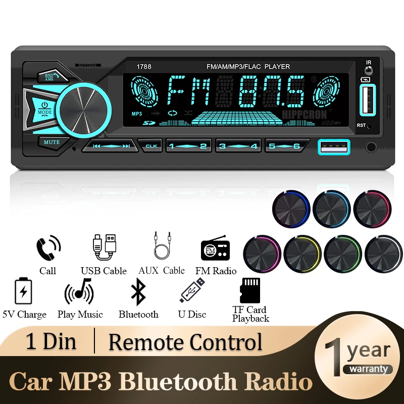 Car Radio 1din Audio Srereo Bluetooth MP3 Player FM Receiver With Remote Control AUX/USB/TF Card In Dash Kit