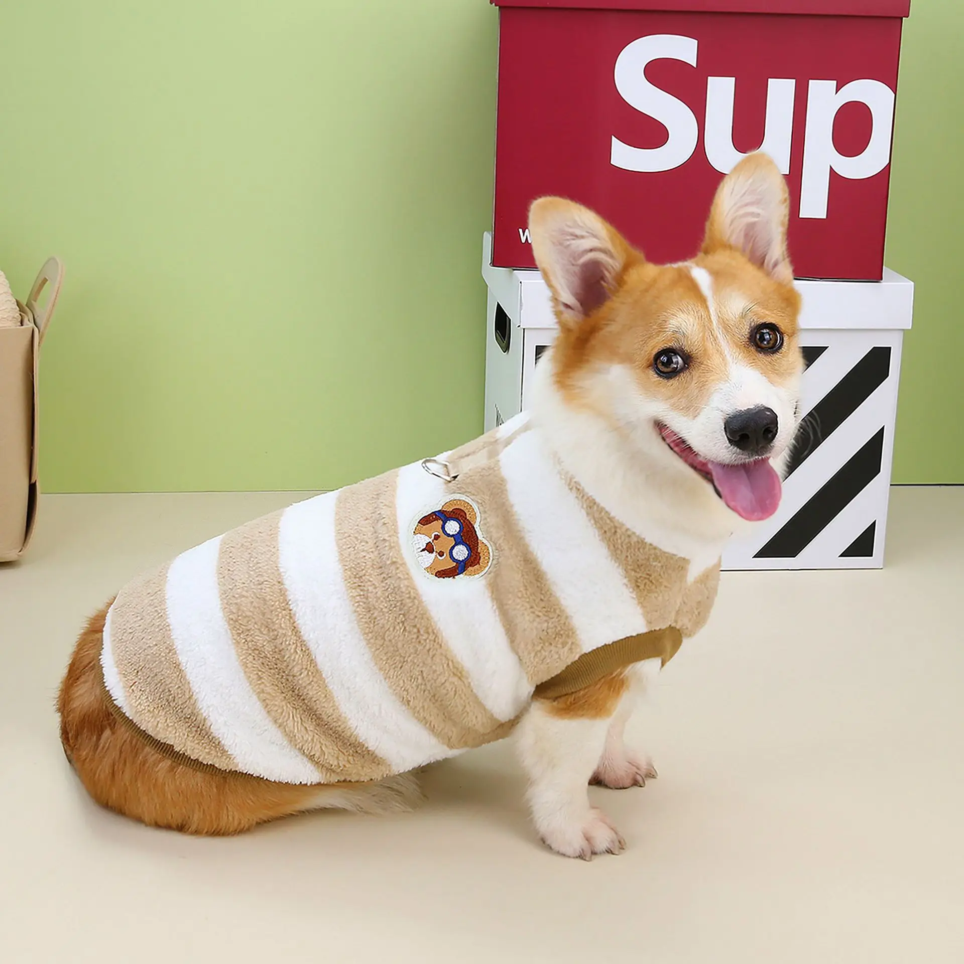 

Top Hot Rated Winter Striped Fleece Dog Coat for Corgi Dachshund, Warm Short Leg Pet Clothes for Large Dogs, Cozy Sweater