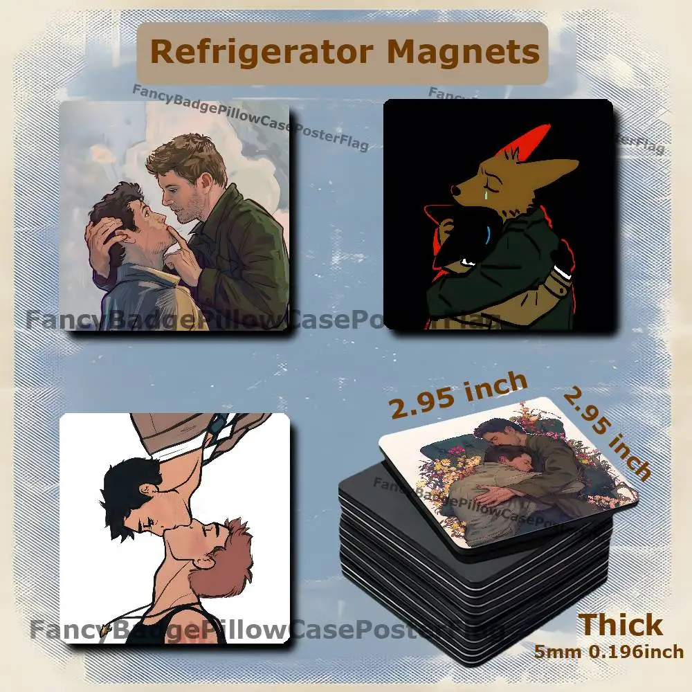 D-Destiel S-Supernatural 75mm Frigerator Magnet Square Stickers Personalize Fridge Refrigerator Wall Door Decoration