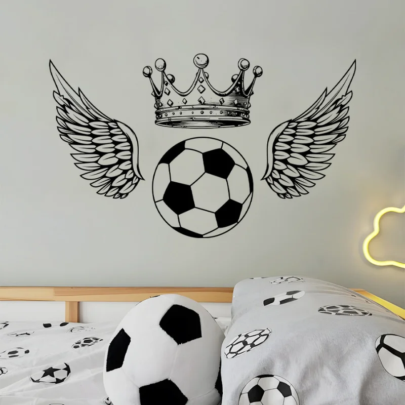 

Soccer Ball with Wings and Crown Wall Sticker, Modern Simple Self-Adhesive Bedroom Indoor Stadium Background Wall Decor