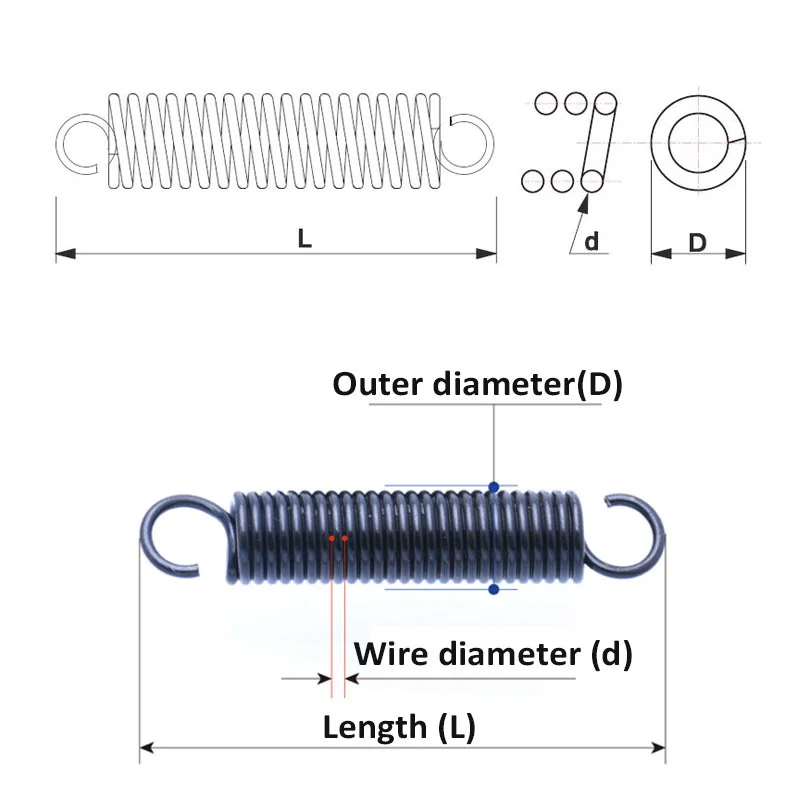 Weiyi 1 Stück 65Mn Stahldraht Durchmesser. 1,2mm/1,4mm Zugfeder mit Haken, Dehnungsfeder für Öfen, Außendurchmesser 8mm-16mm, Federlänge 25mm-100mm – Detail 2