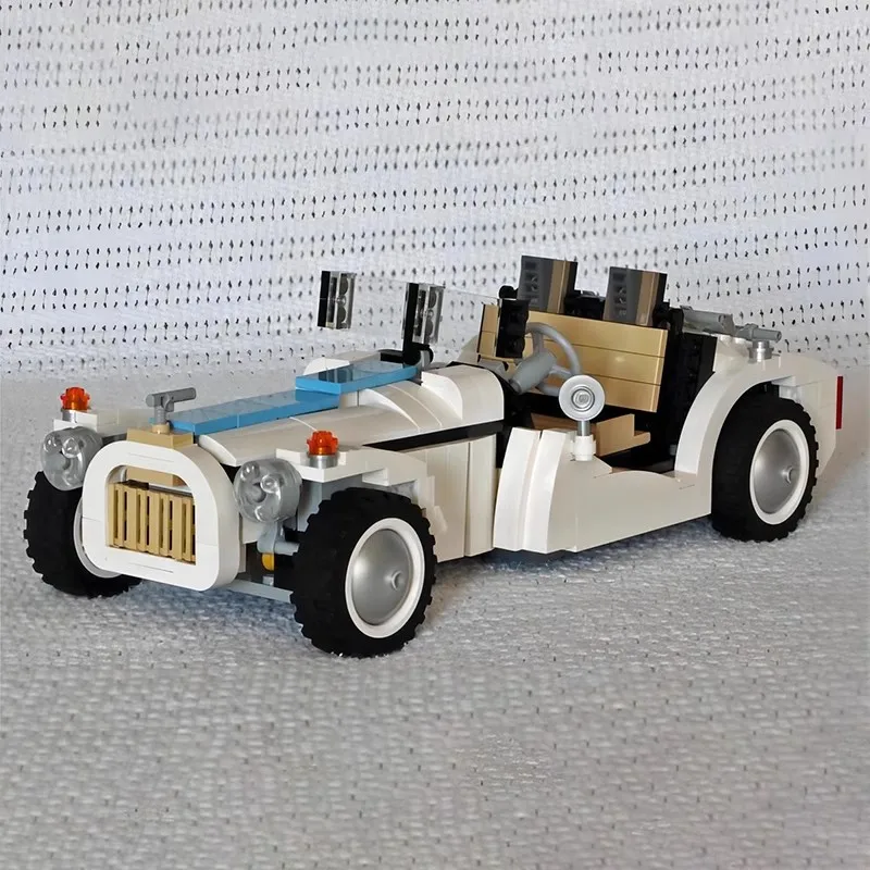 Bricklink MOC Technical Car Creative Roadster White-blue Vintage Vehicles Sets Building Blocks Kid Toys Christmas Gift