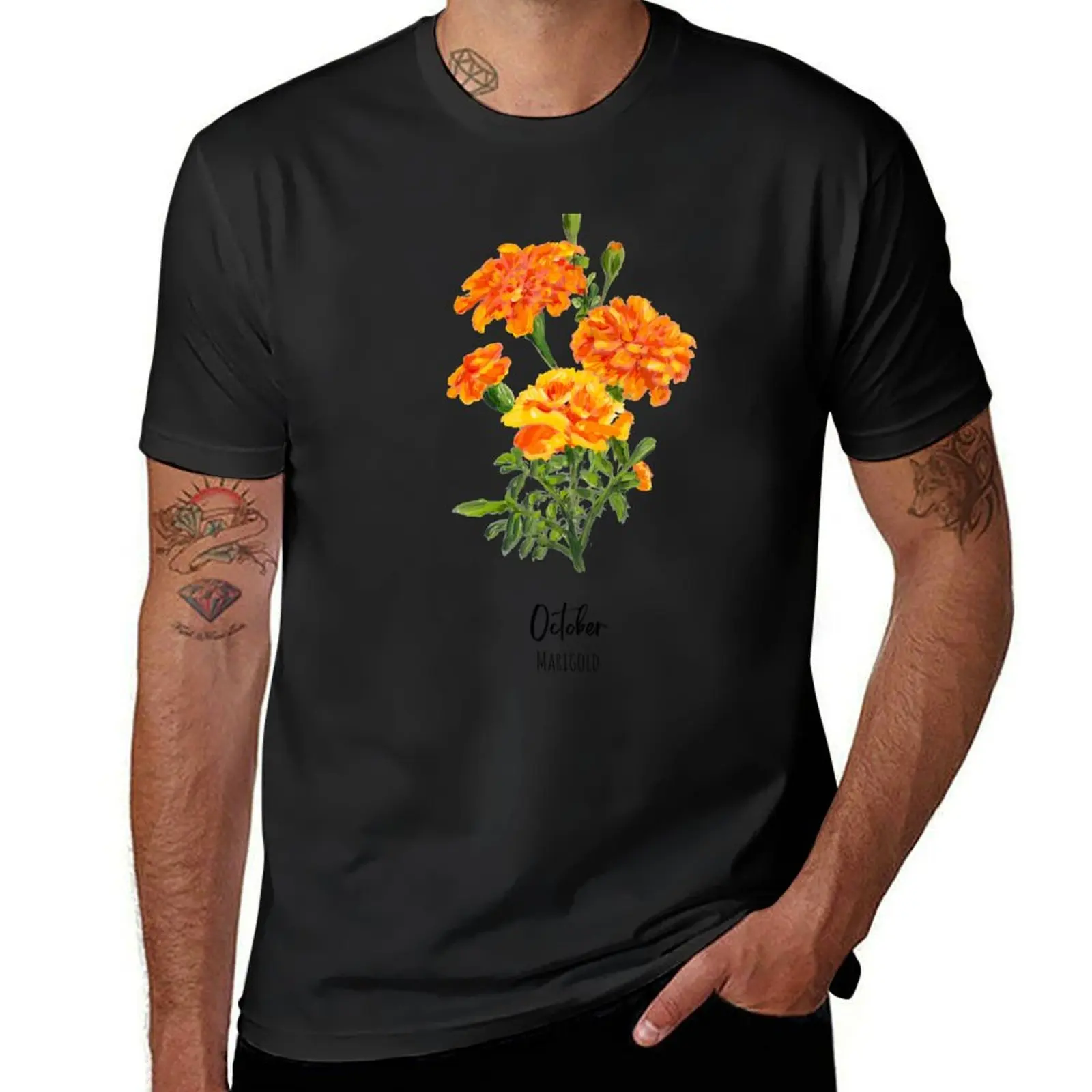 October Birth Flower Marigold T-Shirt cute tops quick drying plain white t shirts men