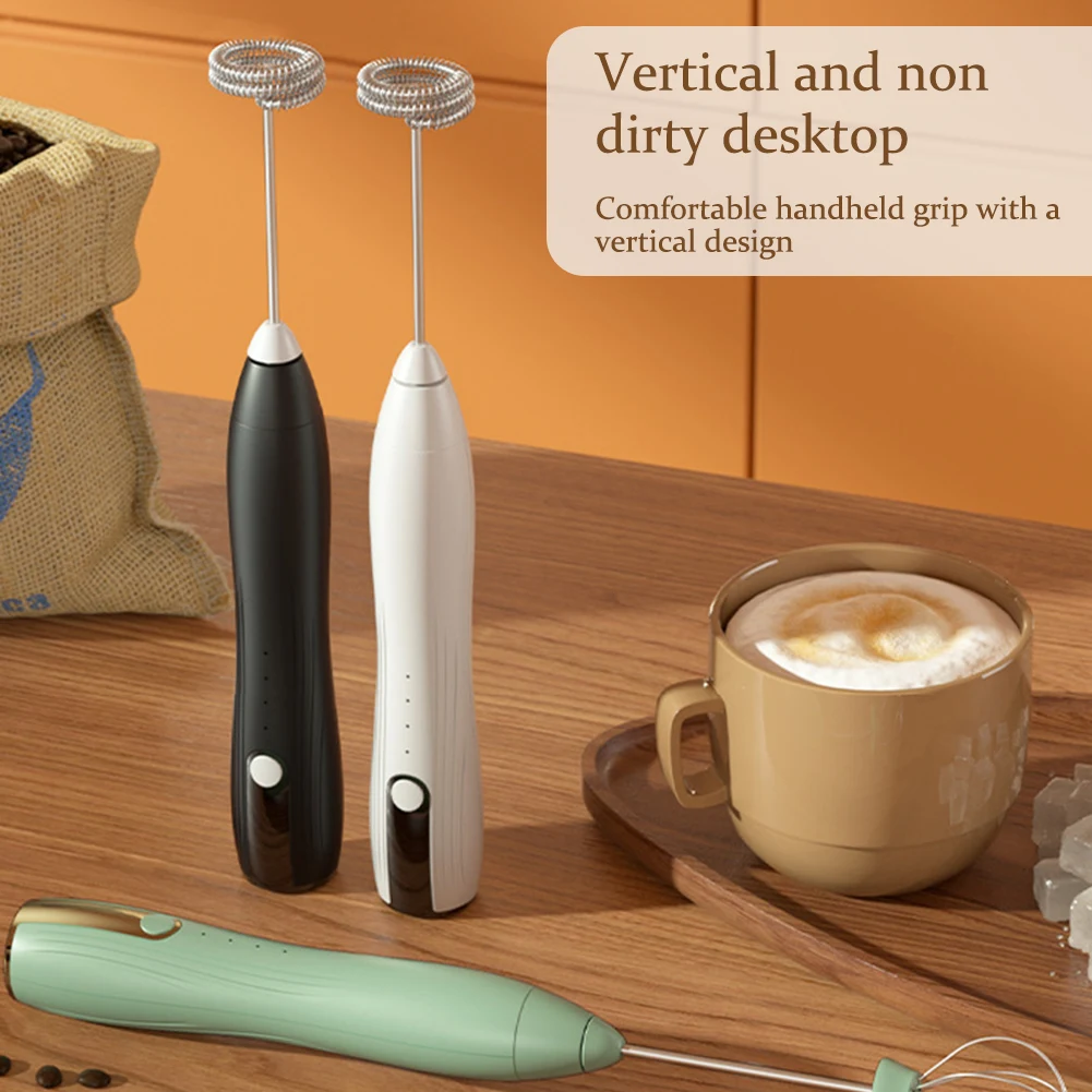 خلاط مشروبات كهربائي 3 سرعات محرك صغير السواط قابل للتعديل USB قابلة للشحن 14000 دورة في الدقيقة 1500 مللي أمبير مع TYPE-C/رأس خلط لاسلكي