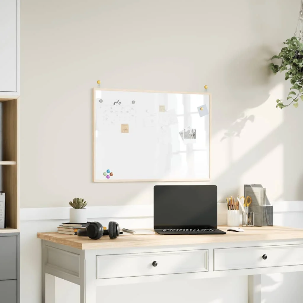 Pizarra magnética con marco de pino macizo de 80 x 55 cm, ideal para el hogar, la oficina y la sala de reuniones.