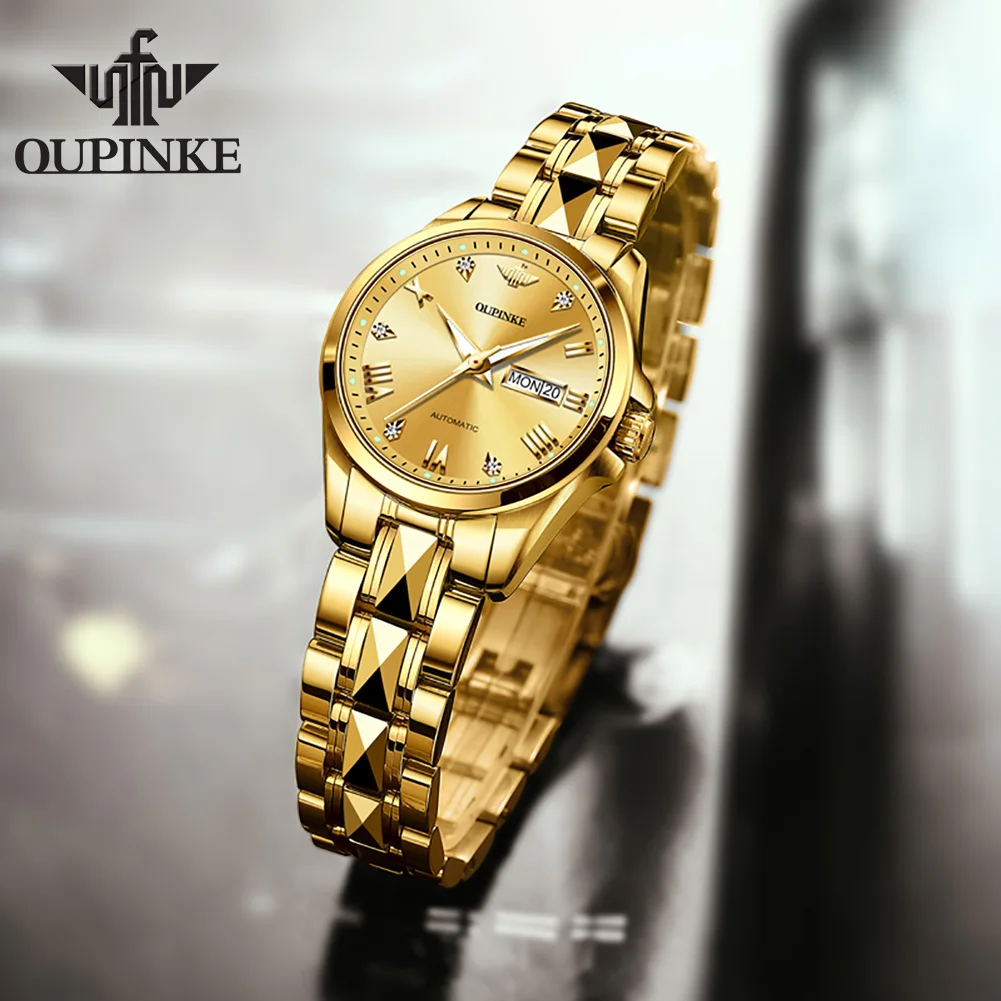 OUPINKE Women Watch Luxury Original Women All Automatic Mechanical Watch Tungsten Steel Waterproof Clock Brand Women Watch 3171