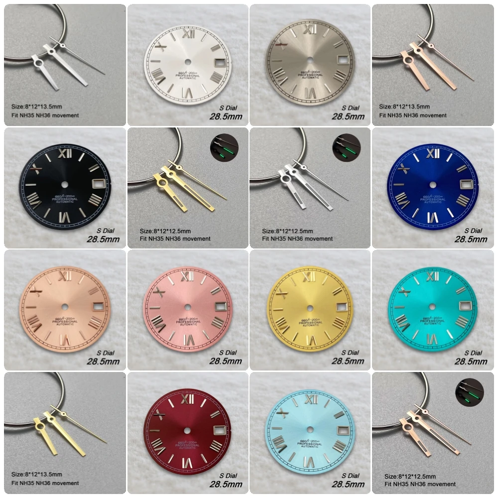 جديد 28.5 مللي متر S شعار روما أمة الله الهاتفي صالح NH35/NH36/4R/7S حركة عالية الجودة أشعة الشمس ساعة مزدوجة تعديل الملحقات