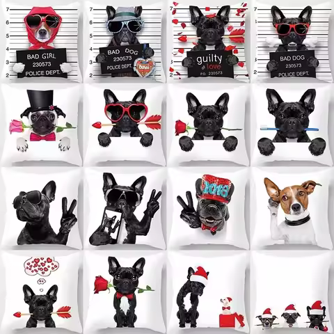 Funny Cartoon Dog Print Pillowcase Home Decor Car Sofa Cushion Cover (45cm*45cm)