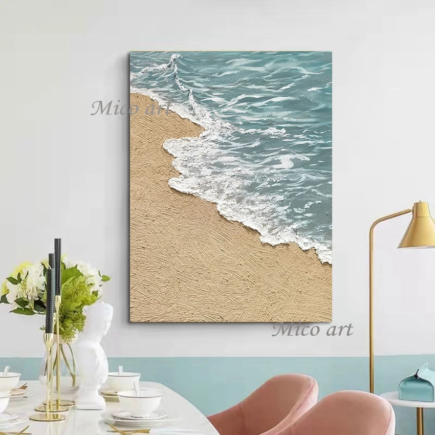 Pure Hand-Painted 3D Sea Wave Landscape Oil Painting, Unframed Large Size Art Wall Canvas, Picture for Study Room, Artwork Decor