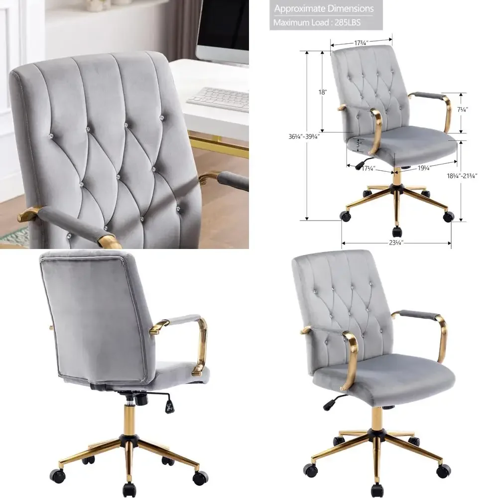 

"luxury ergonomic swivel chair with gold accents for home office desk, adjustable wheeled task seating with armrests"