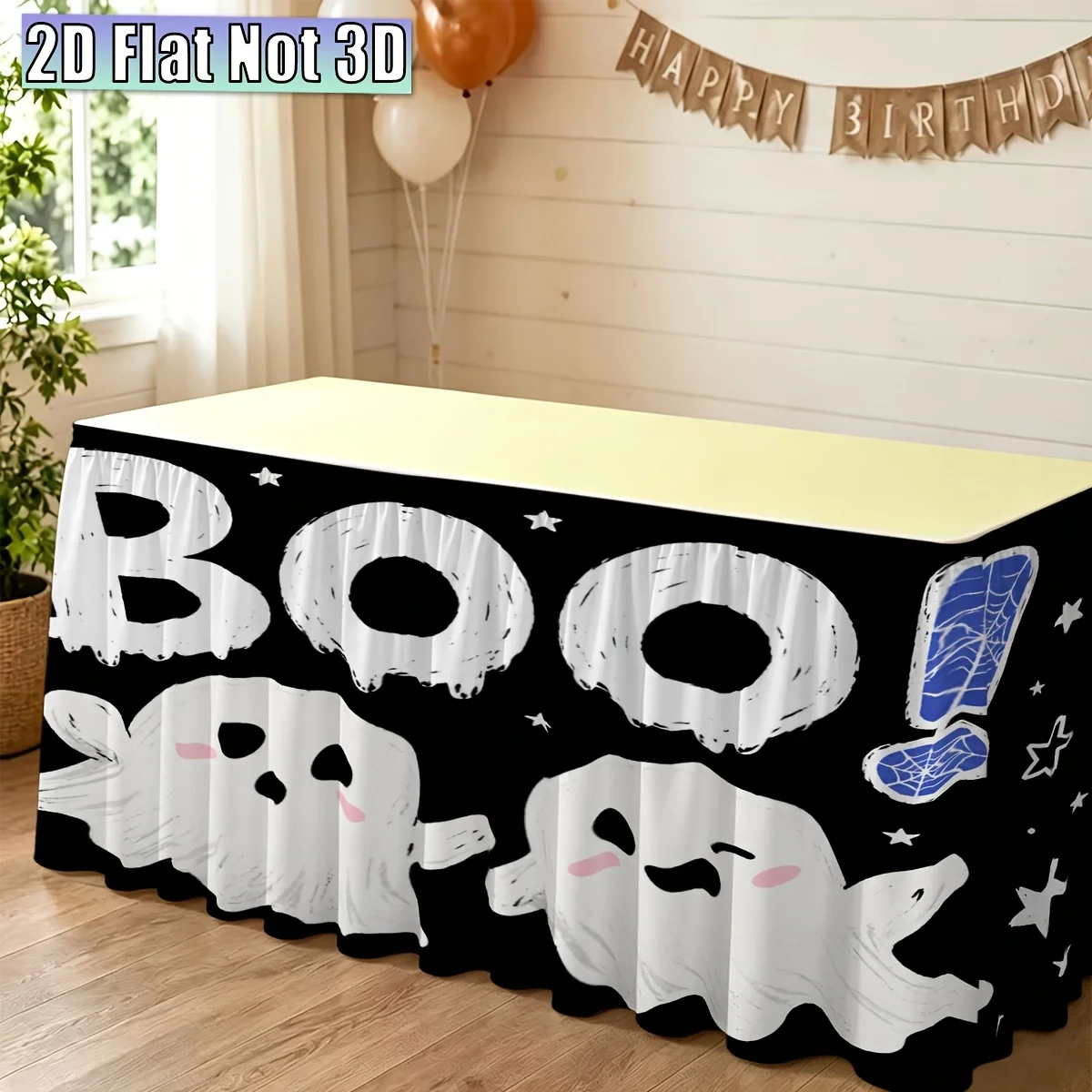 2D flat, JIT, 1pc, Halloween ghosts, theme party table skirt, Christmas home decoration