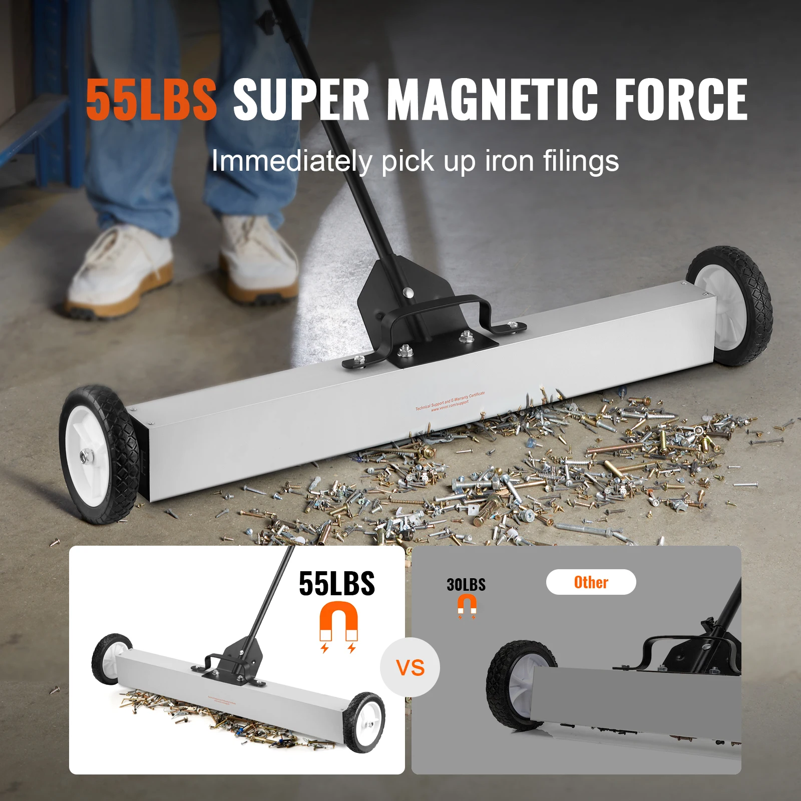 SucceBuy Rolling Magnetic Sweeper with Wheels Push-Type Magnetic Pick Up Sweeper Large Magnet Pickup Lawn Telescoping Sweeper