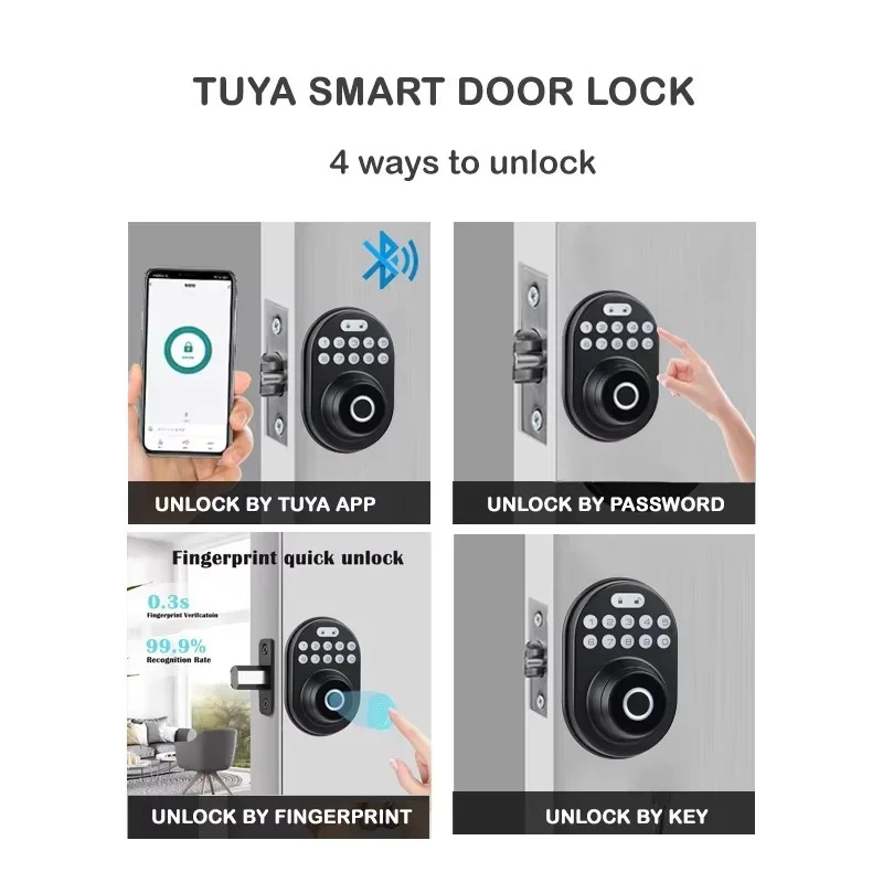 Smartier Electronic Keypad Entry Front Door Anti Peeking Auto Lock Passcode Smart Fingerprint Deadbolt Tuya Door Lock