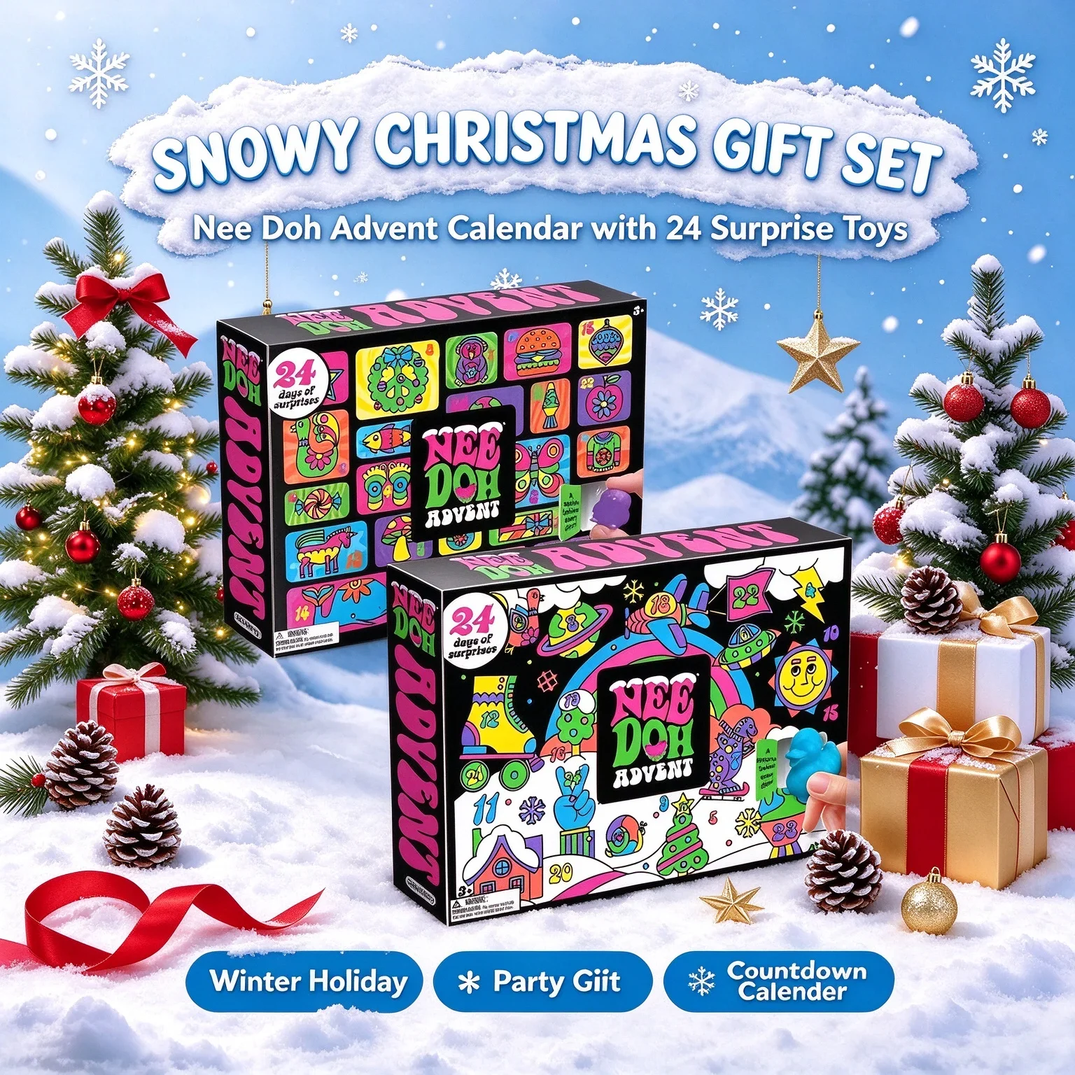 Kids Toys Xmas - 2026 3D Рождественский адвент-календарь Nee Doh,