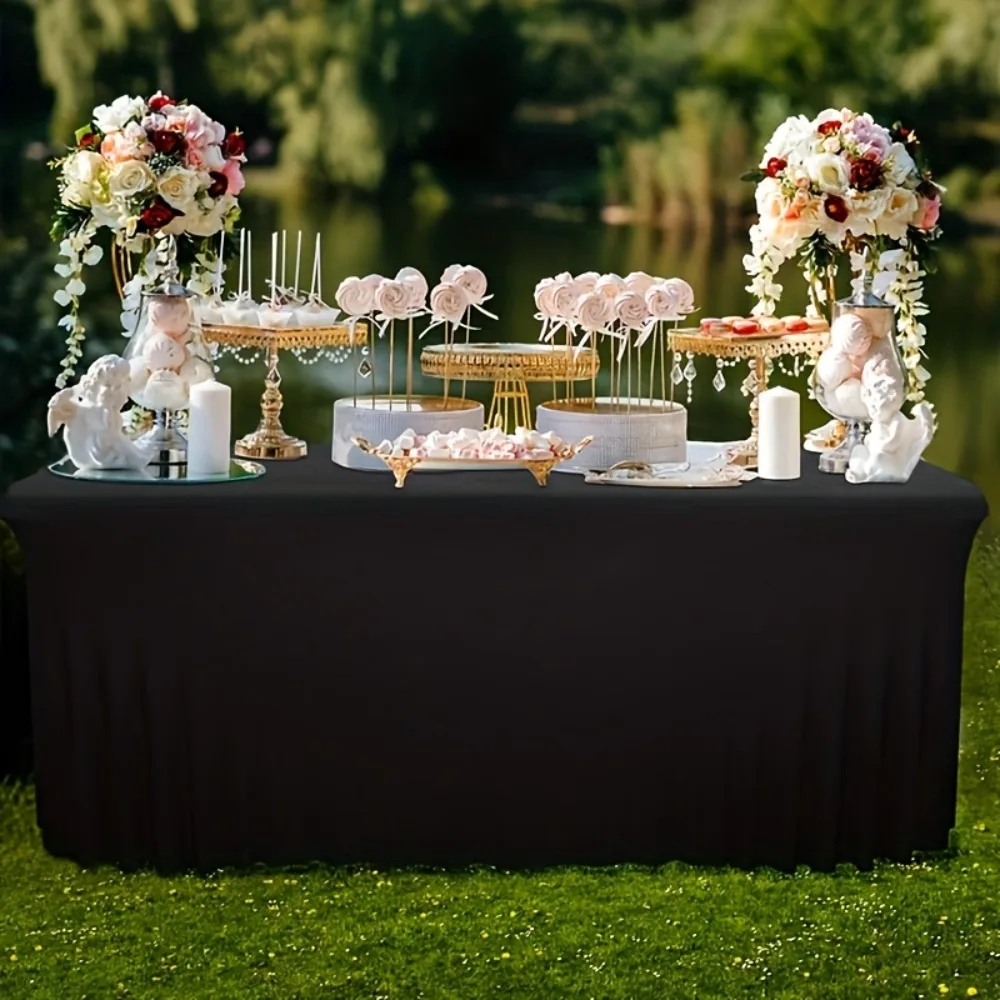Practical Solid Color Spandex Stretch Tablecloth Elastic Rectangular Table Skirt Washable Soft Table Cover Wedding