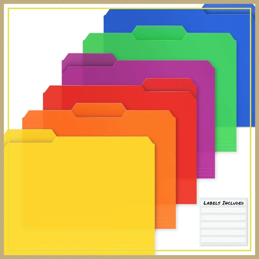 

Colored File Folders 6 Pack, 1/3 Tab Letter Size, Assorted Colors, Acid-Free Poly with Labels