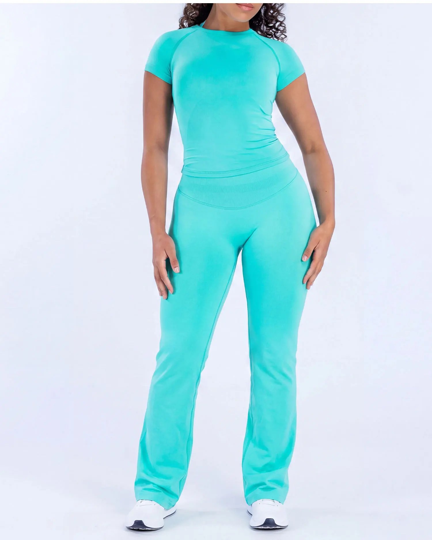 Women's 2-piece Denyf Yoga Dress Flared Pants Outdoor Running Fitness Sportswear Set