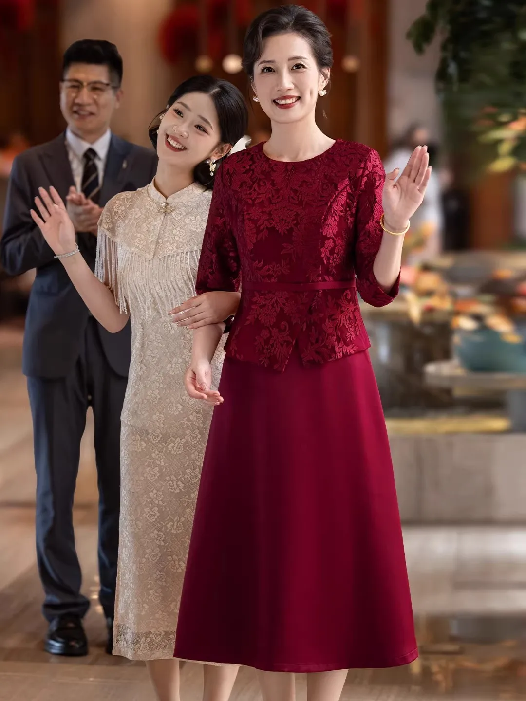 

Элегантное платье миди с молнией, рукавом 3/4, из полиэстера, однотонное, осеннее, новинка, модная коллекция для мам, высокое качество