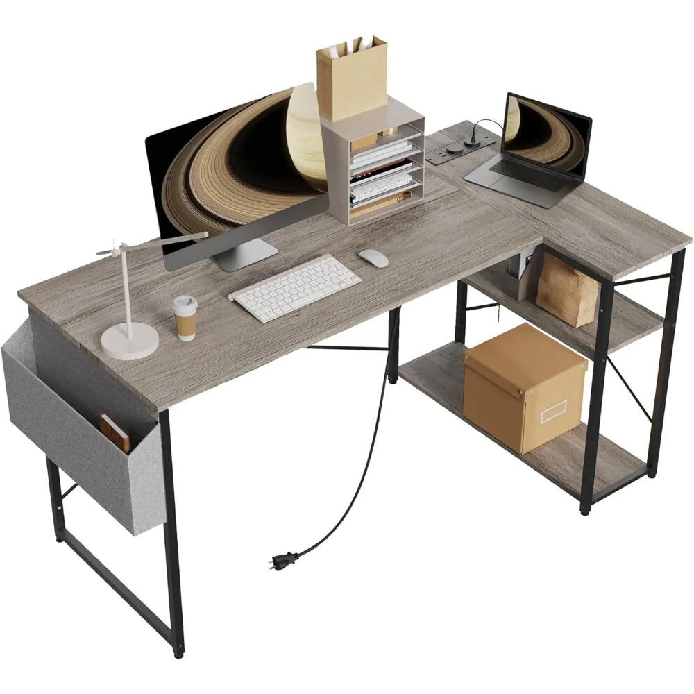 

L Shaped Computer Desk with Power Outlets, 40 Inch Small Corner Desk with Reversible Shelves, Gaming Desk Computer Table Study
