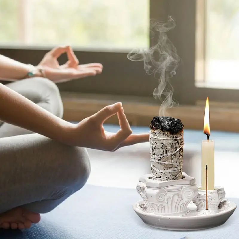 

4 In 1 Ceramic Incense Burner Holder Burning Candle Holder Multifunction Candle Santo Burner For Burning Ceramic Ash Catcher Tra