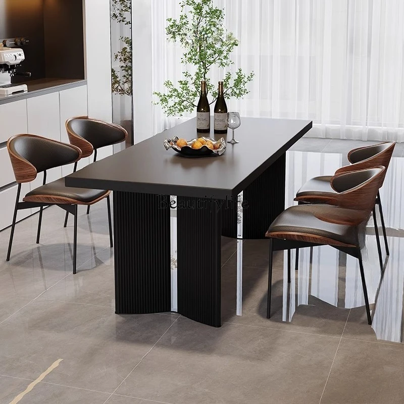 

French retro hanging rock slab dining table household small apartment light luxury simple modern