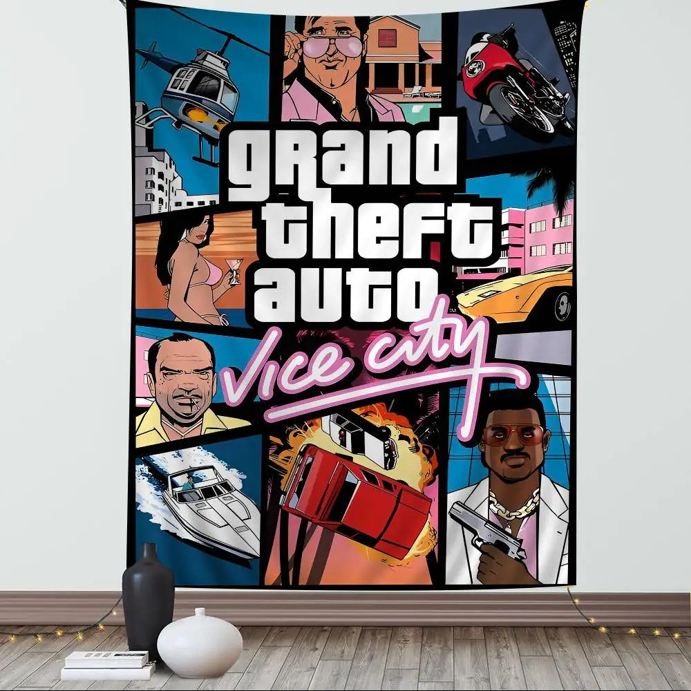 GTA 5 سرقة كبيرة نسيج السيارات الفن الطباعة اليابانية قماش مزخرف جداري أنيمي الجدار الشنق ديكور المنزل