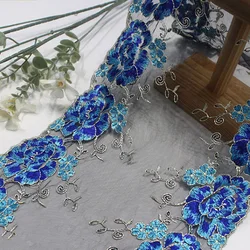 15 yarde ricamo bilaterale pizzo Trim Lingerie fai da te maglia nera fiore blu tessuto di pizzo ricamato pizzo di Tulle per cucire artigianato