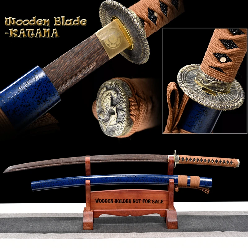 Handed Wooden Sword, Japanese Iaito Training Sword, Japanese Katana, Blue Saya, Practical Sword, Type U, Metal Tsuba