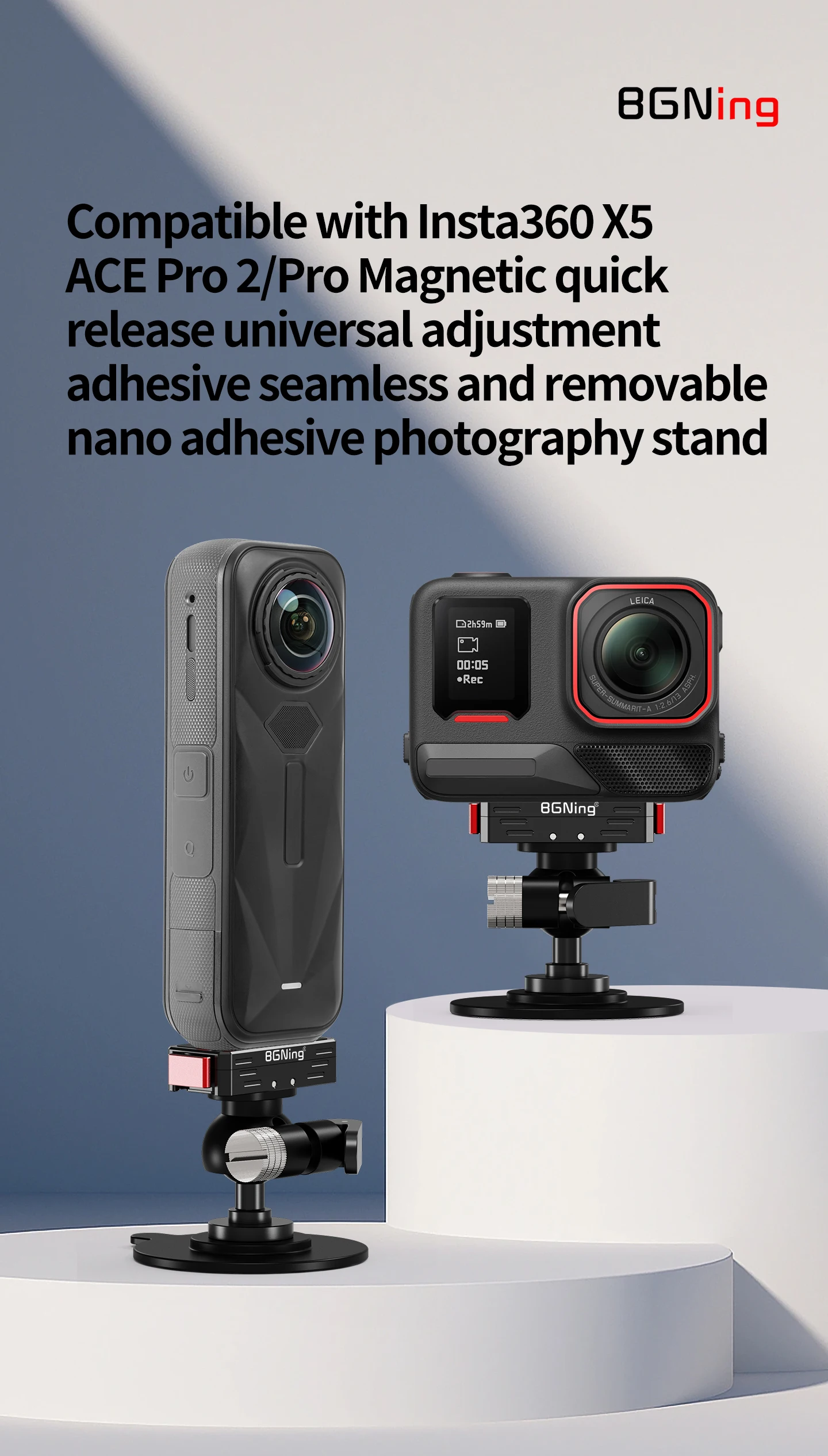 Verstellbare Kugelkopf-Kamerahalterung mit Klebe- und Saugnapfbefestigung für Motorrad und Auto, geeignet für Insta360 GO Ultra X5 X6 Ace Pro2 mit Magnetfuß – Detail 16