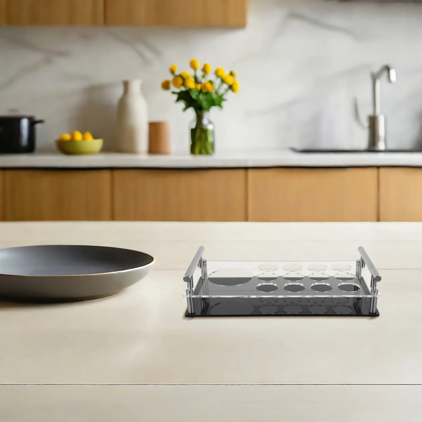 Bandeja de soporte para vasos de chupito, acrílico, diseño minimalista moderno para Control preciso de porciones, estante de almacenamiento estable, barra para el hogar