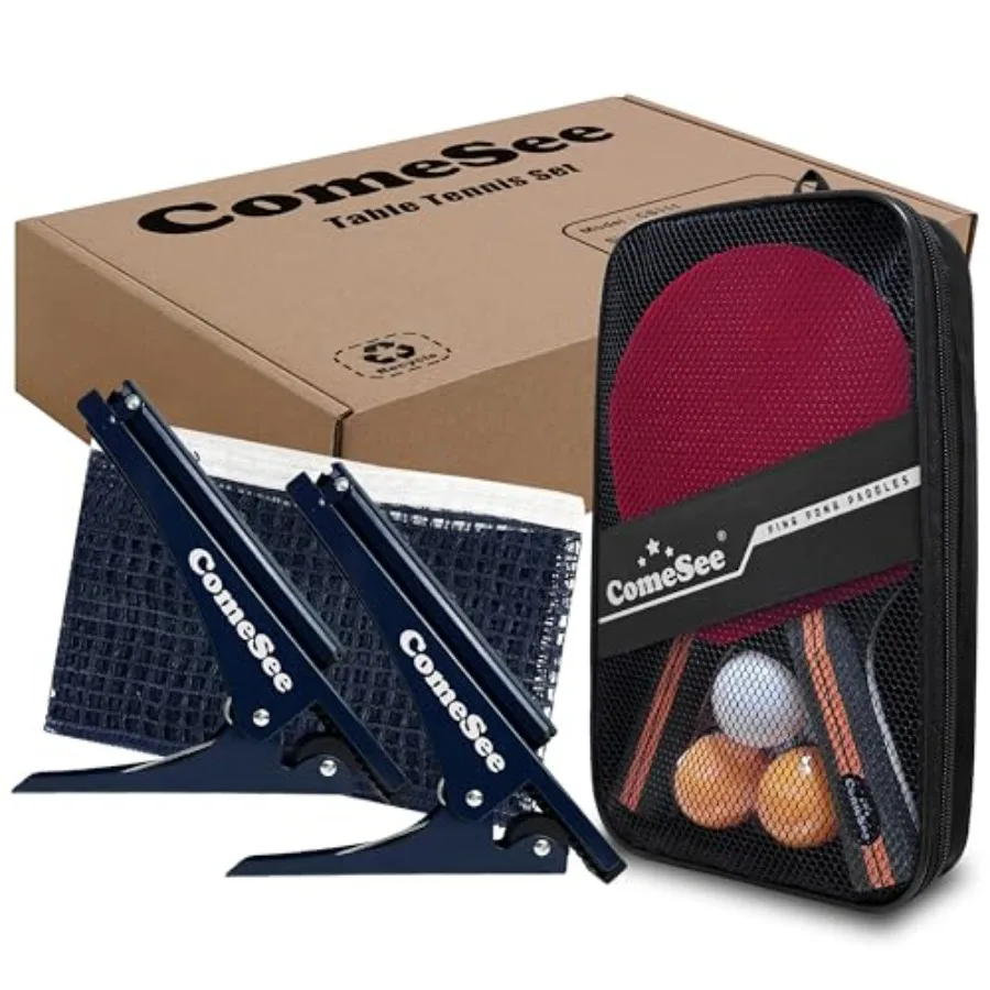 

Ping Pong Net with Collapsible Clamps and Paddles Set Table Tennis Rackets and Balls Spring Activated Clip Posts and Storage Ca