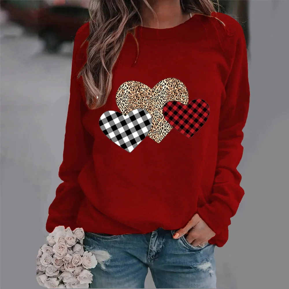 Crew-neck Hoodie Leopard Print Love Print New European and American Valentine\'s Day Hot Sales Sweatshirt  Sweatshirts