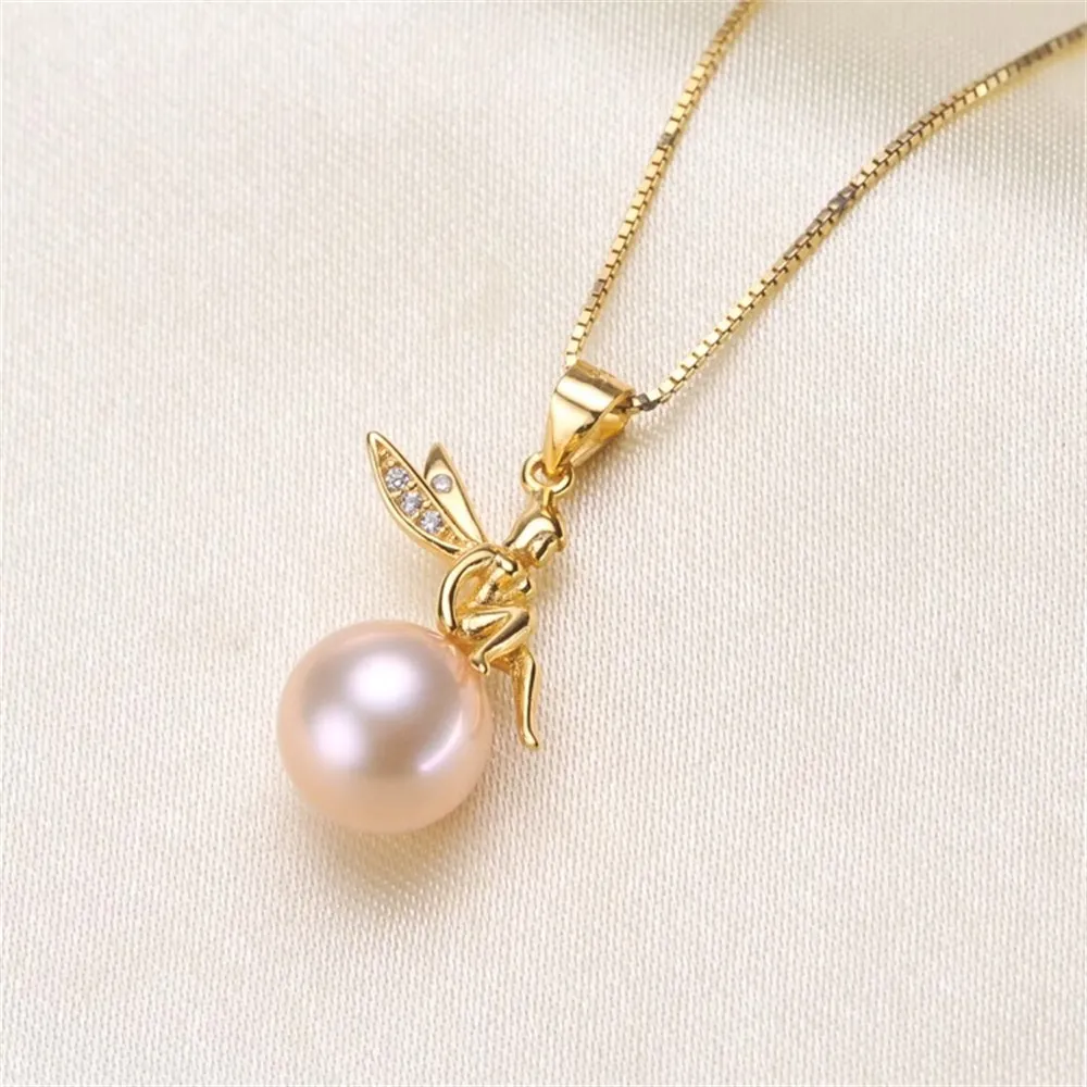 DIY Pearl Accessories S925 Silver Natural Pearl Pendant Angel Pendant Empty Tray Fit 8-10mm Round Oval Beads D327