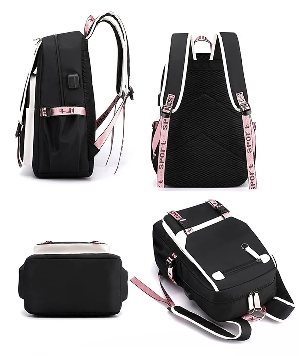 Mochila de carregamento USB para meninas e meninos adolescentes, mochilas escolares, malas de viagem para mulheres, mochila para laptop para mulheres