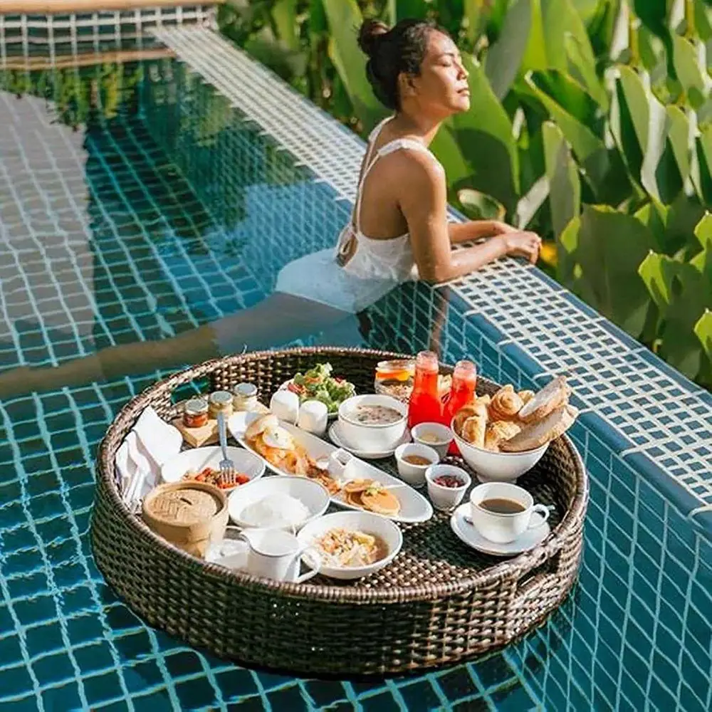 

Luxurious Round Floating Serving Tray for Poolside Dining and Parties