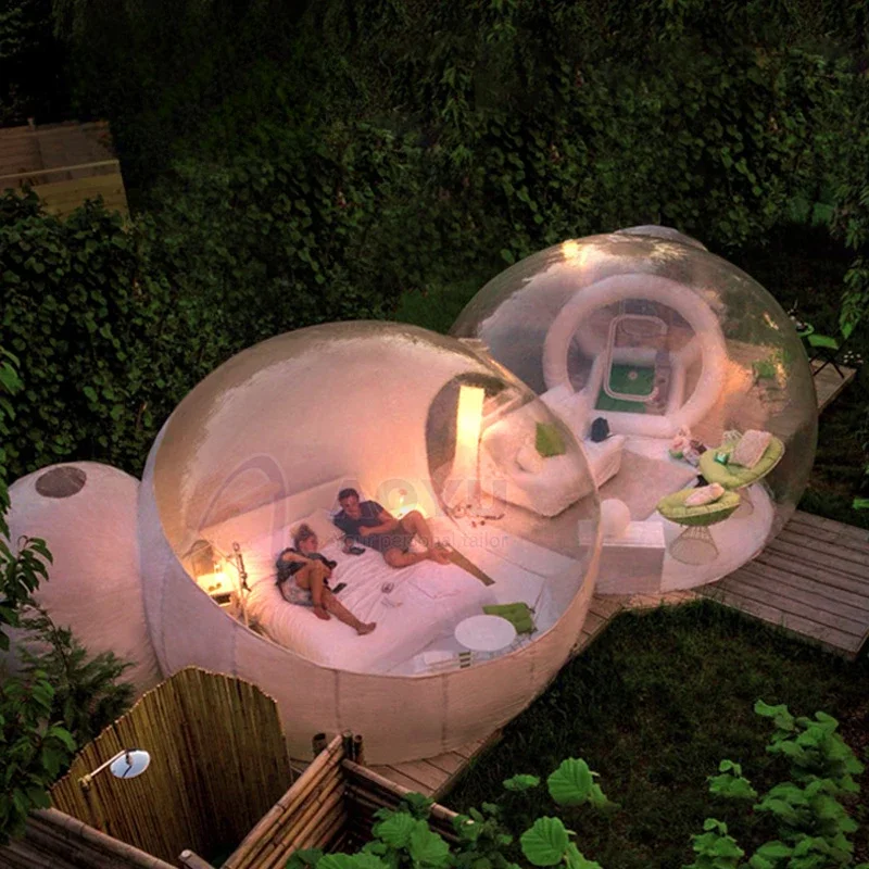 Outdoor 2 Room Big House Luxury Tents Hotel Resort Glamping With Bathroom Clear Inflatable Transparent Dome Bubble Tent