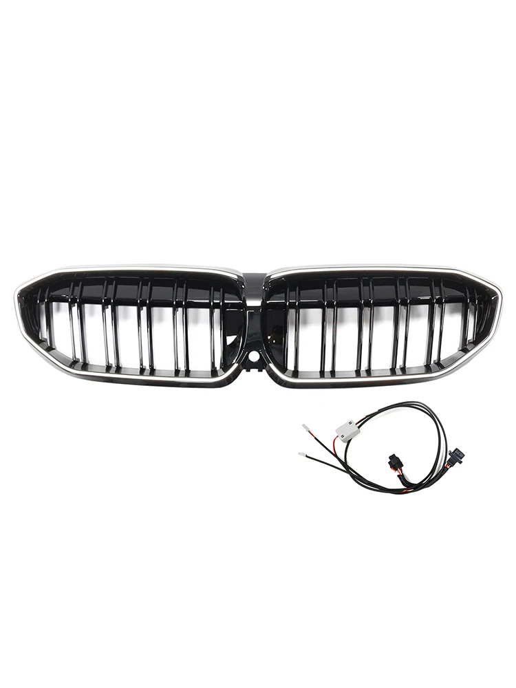 Double Slat Black Kidney Grille 51138072085 For BMW 3 Series G20 2019 2020 2021 2022 With LED Light view 4