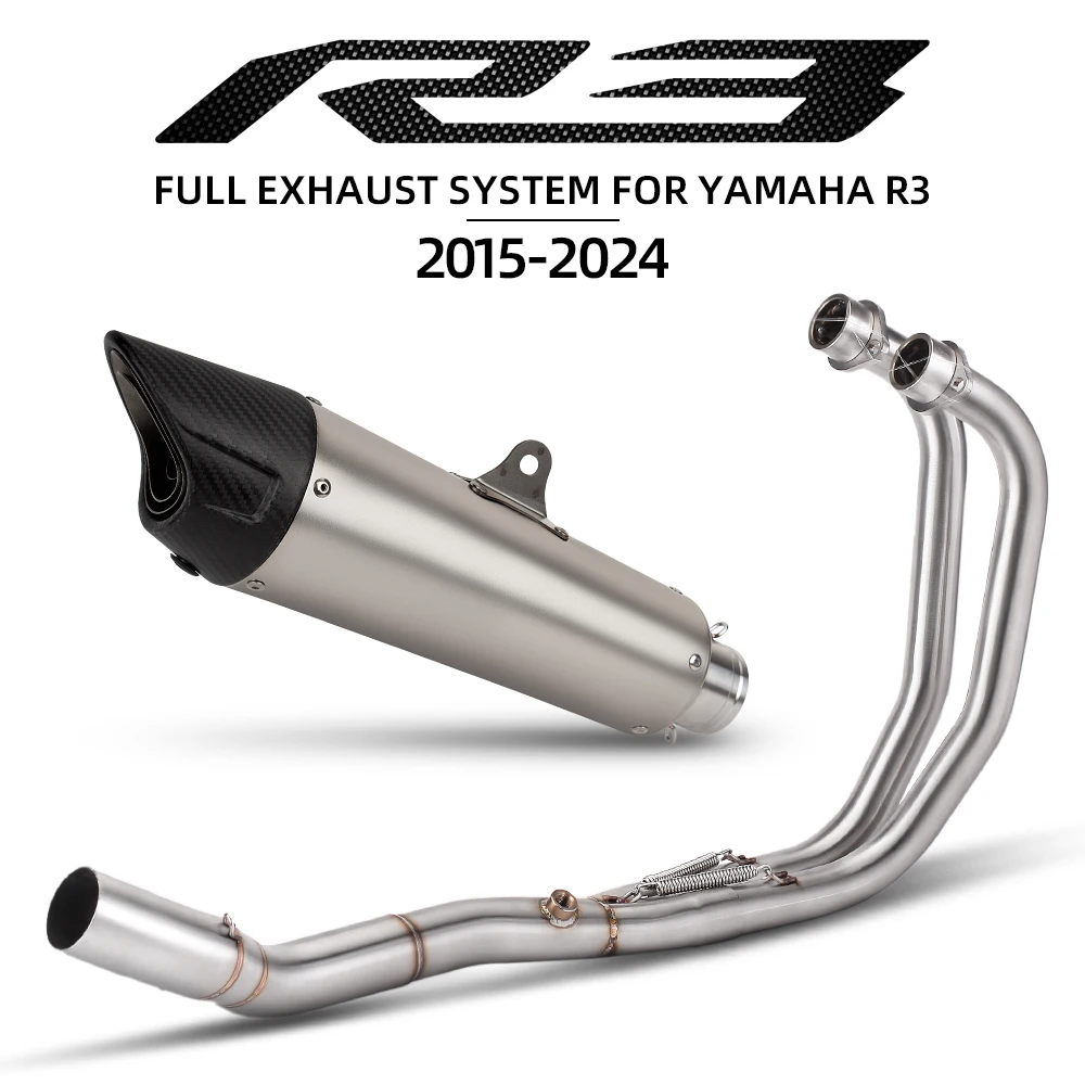 Full Kit Escape For Yamaha MT03 R3 R25 2015-2024 Motorcycle Exhaust System Front Link Pipe with Carbon Tip Shark Muffler