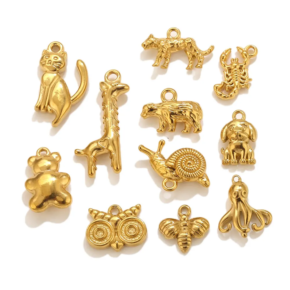 5pcs Stainle Steel Gold Animal Charms For Jewelry Cat Dog Pendants DIY Women Necklace Bracelet Animal Jewelry Charm Accessories